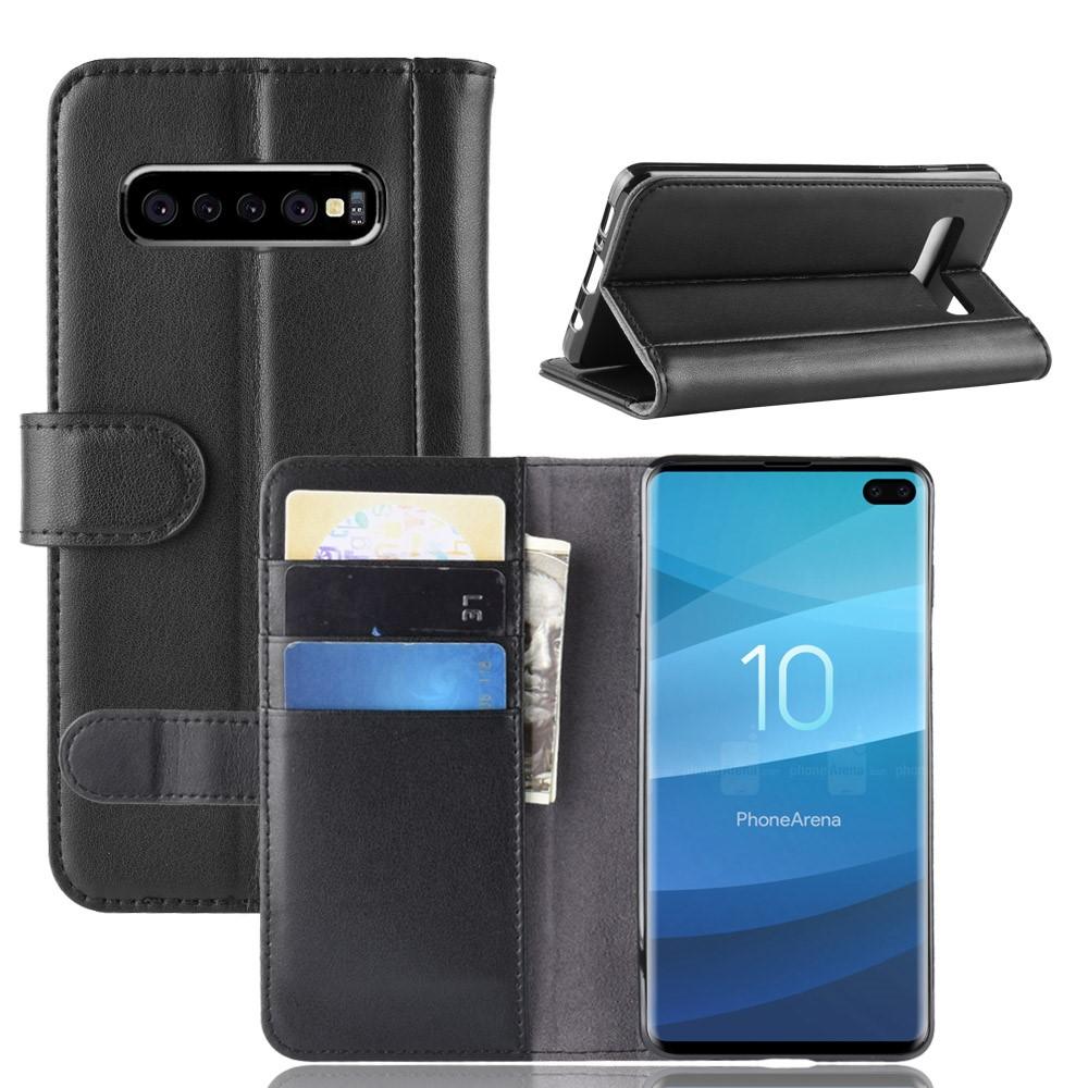 Étui en cuir veritable Samsung Galaxy S10 Plus, noir