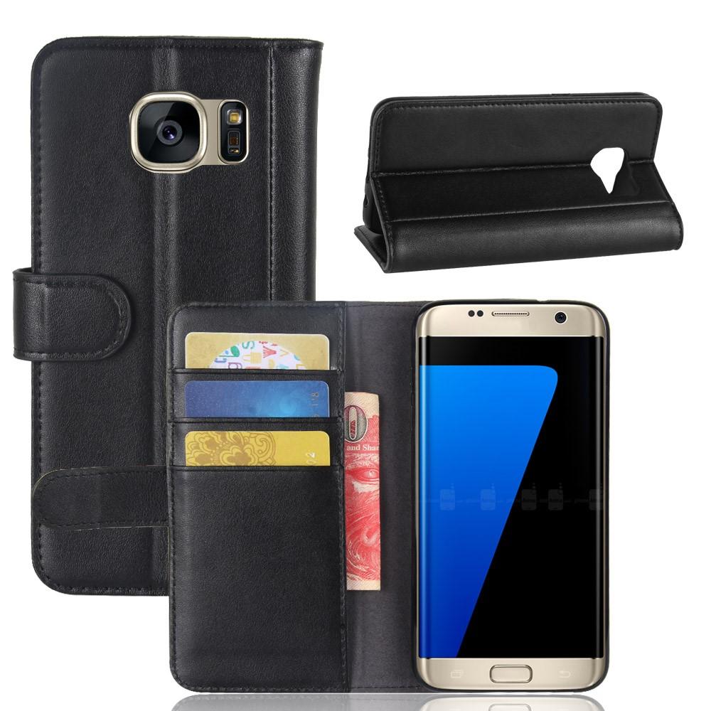 Étui en cuir veritable Samsung Galaxy S7 Edge, Noir