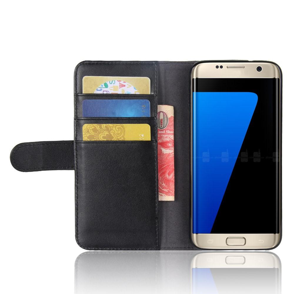 Étui en cuir veritable Samsung Galaxy S7 Edge, noir