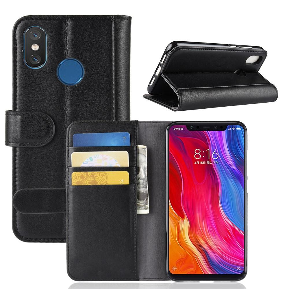 Étui en cuir veritable Xiaomi Mi 8, noir