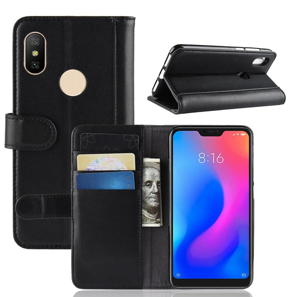 Étui en cuir veritable Xiaomi Mi A2 Lite, noir