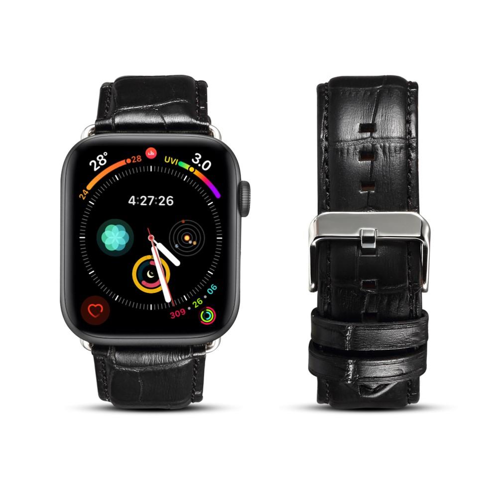 Croco Bracelet en cuir Apple Watch Series 10 46mm, noir