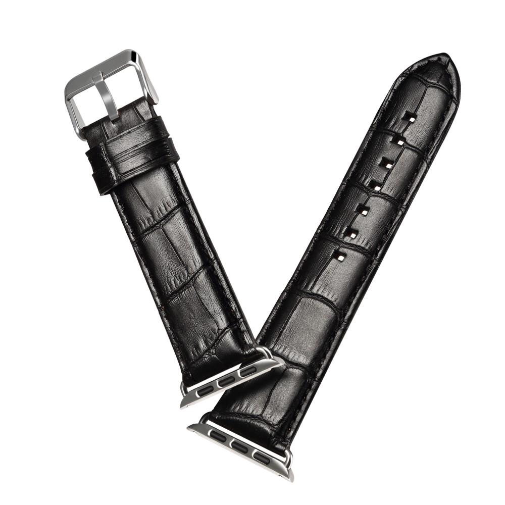 Croco Bracelet en cuir Apple Watch Series 10 46mm, noir