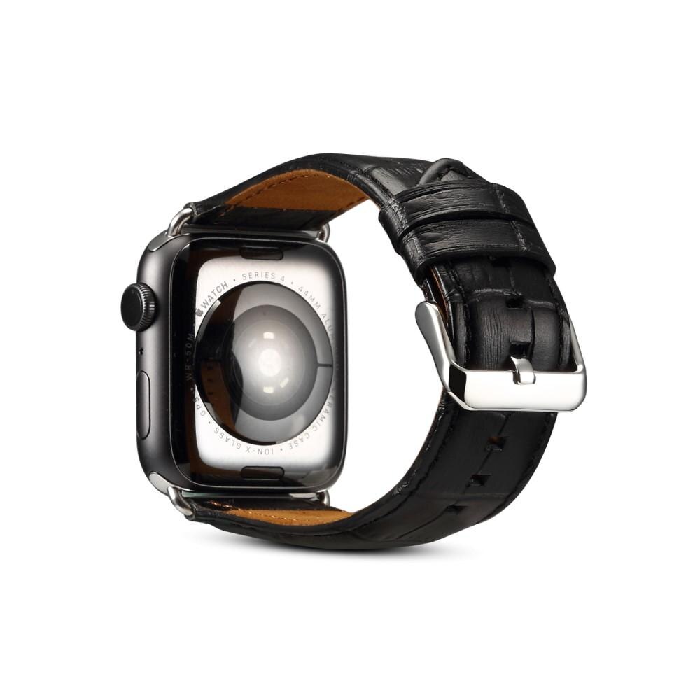 Croco Bracelet en cuir Apple Watch Series 10 46mm, noir