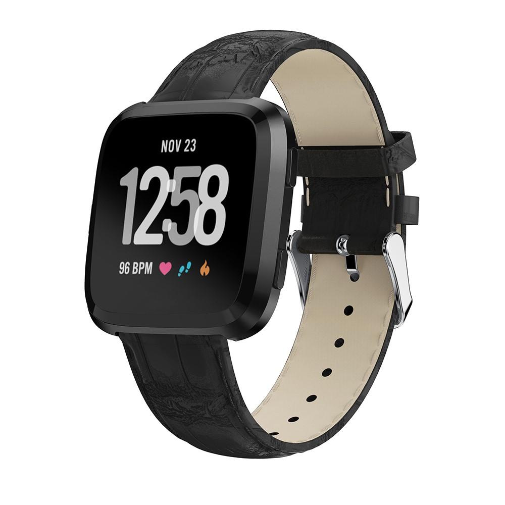 Croco Bracelet en cuir Fitbit Versa/Versa 2 Noir