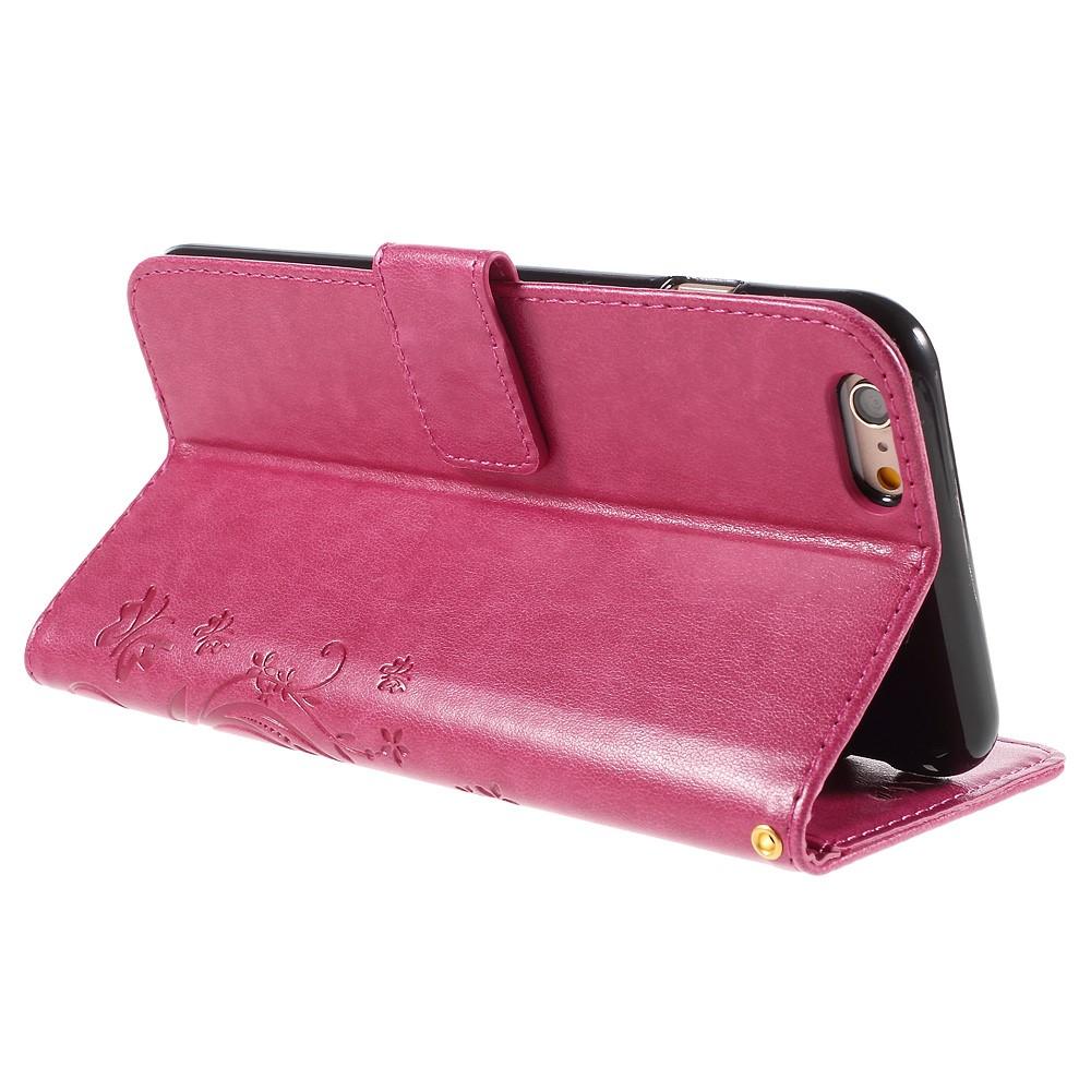 Étui en cuir à papillons pour iPhone 6/6S, Rose