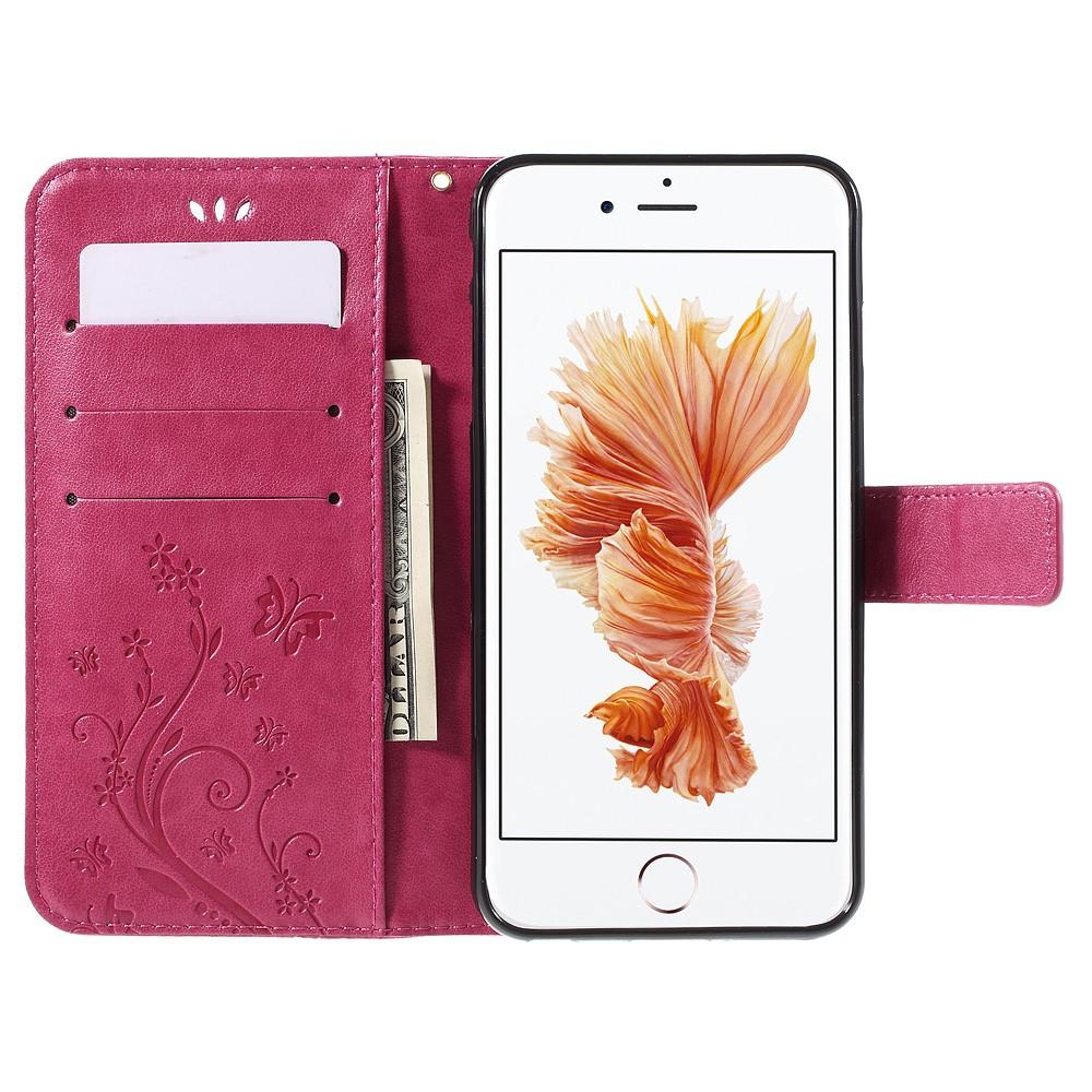 Étui en cuir à papillons pour iPhone 6/6S, rose