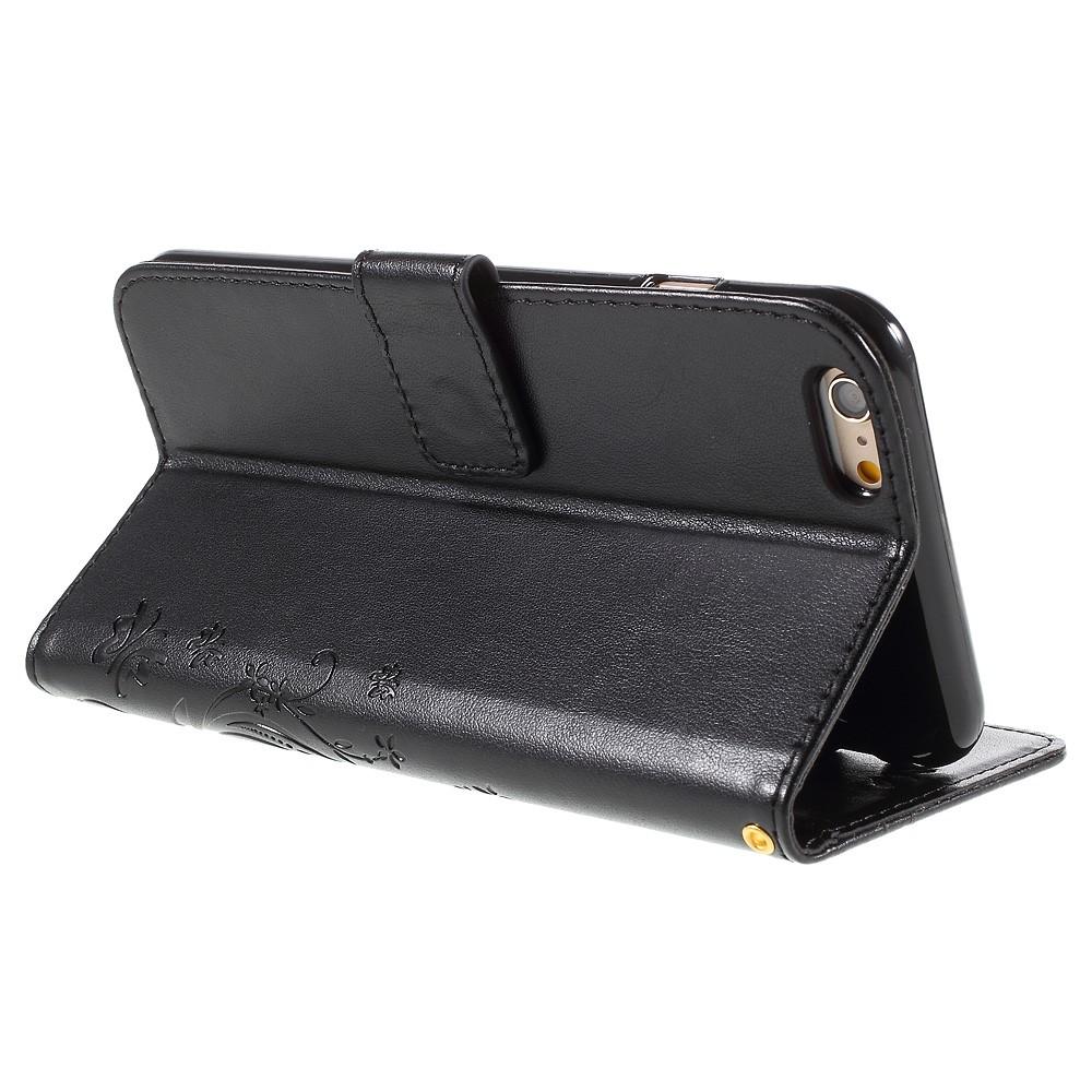 Étui en cuir à papillons pour iPhone 6/6S, Noir