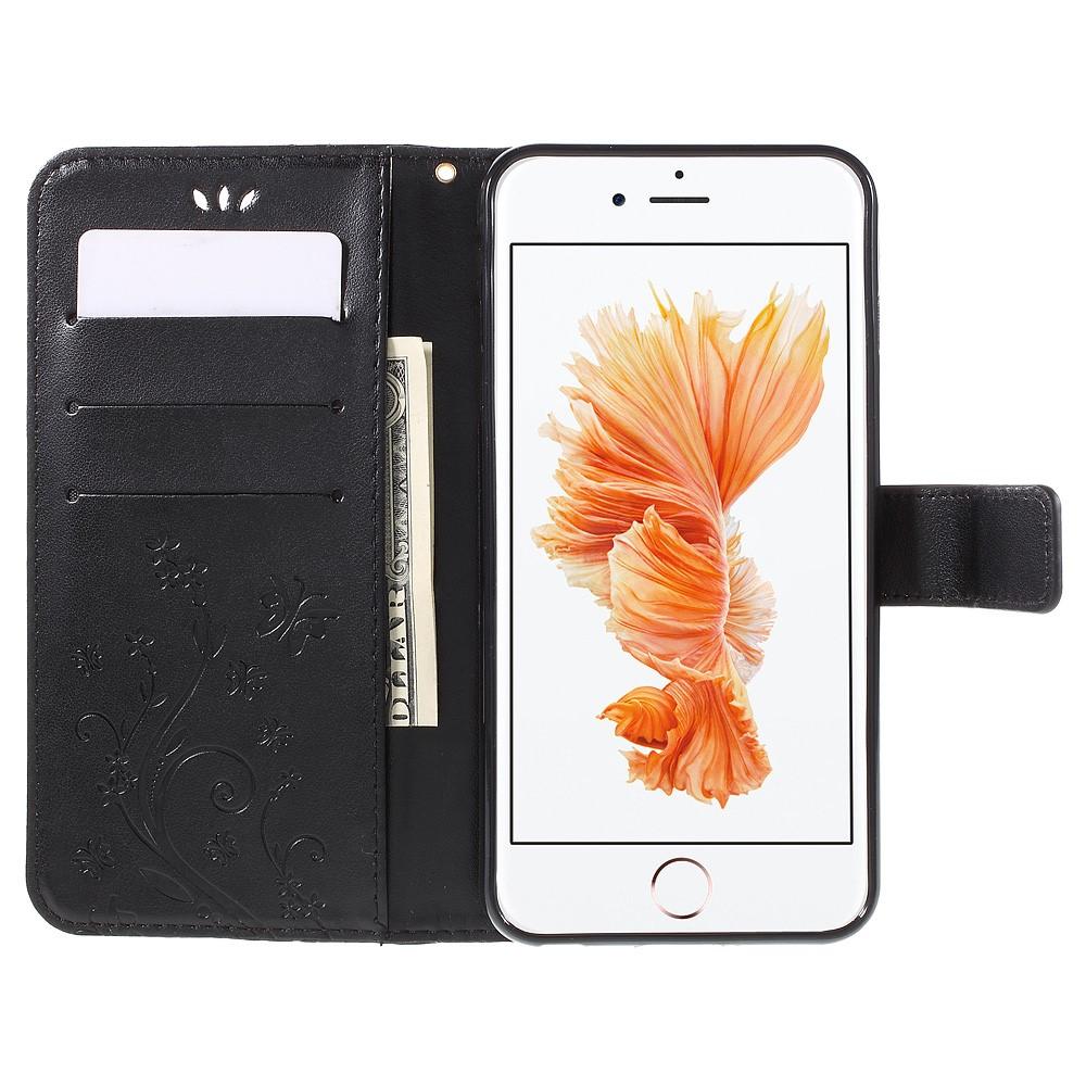 Étui en cuir à papillons pour iPhone 6/6S, noir