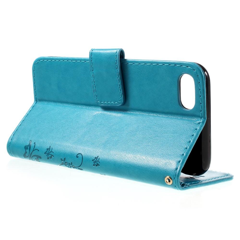 Étui en cuir à papillons pour iPhone 7, Bleu