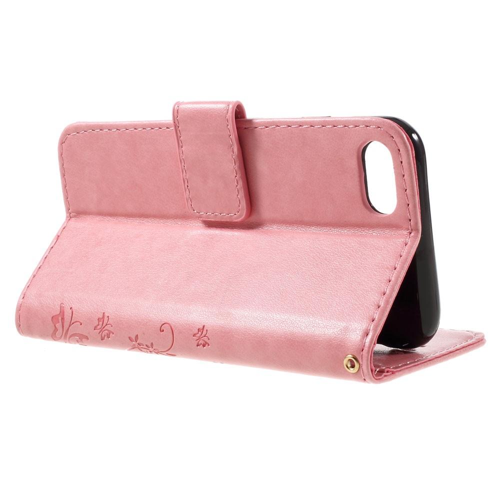 Étui en cuir à papillons pour iPhone 7, Rose
