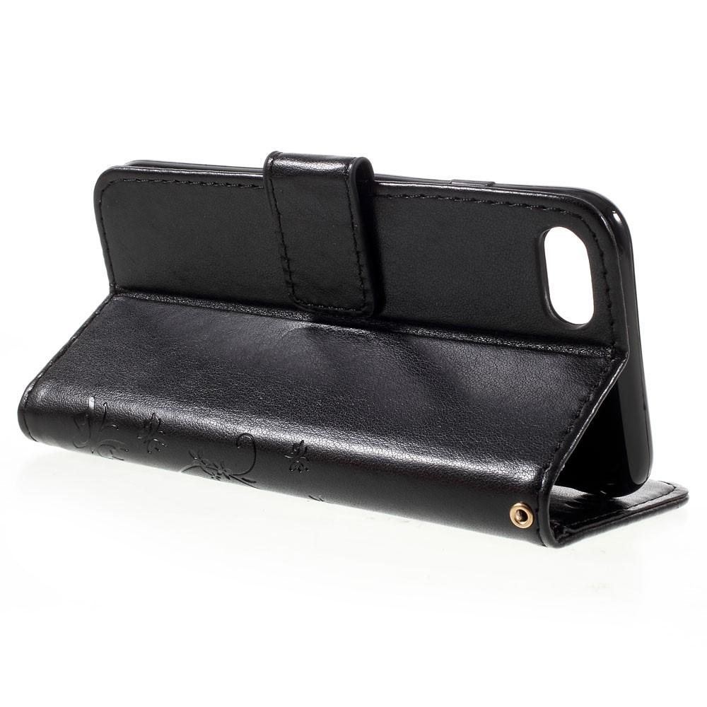 Étui en cuir à papillons pour iPhone 7, Noir