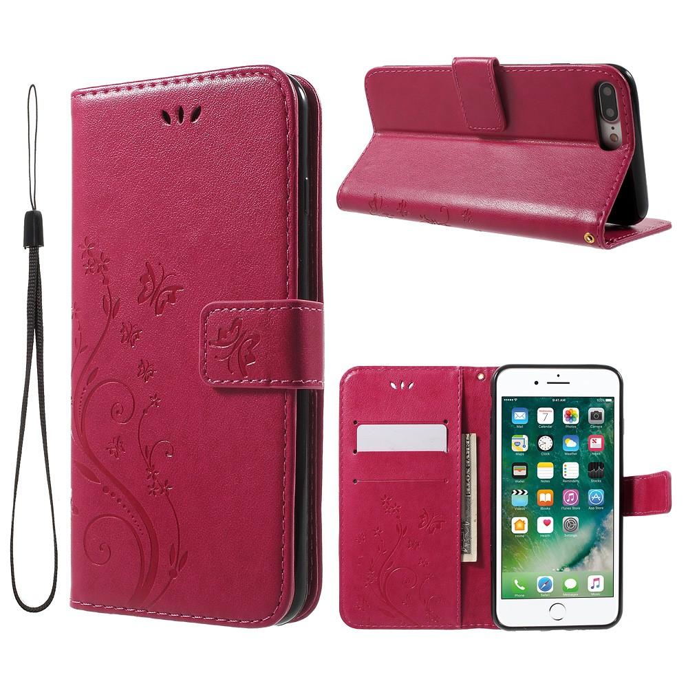 Étui en cuir à papillons pour iPhone 7 Plus/iPhone 8 Plus, Rose