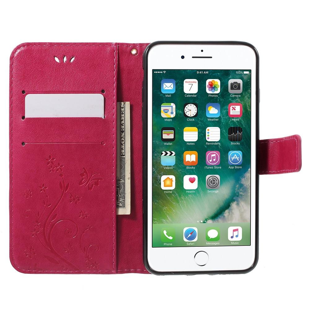 Étui en cuir à papillons pour iPhone 7 Plus/iPhone 8 Plus, Rose