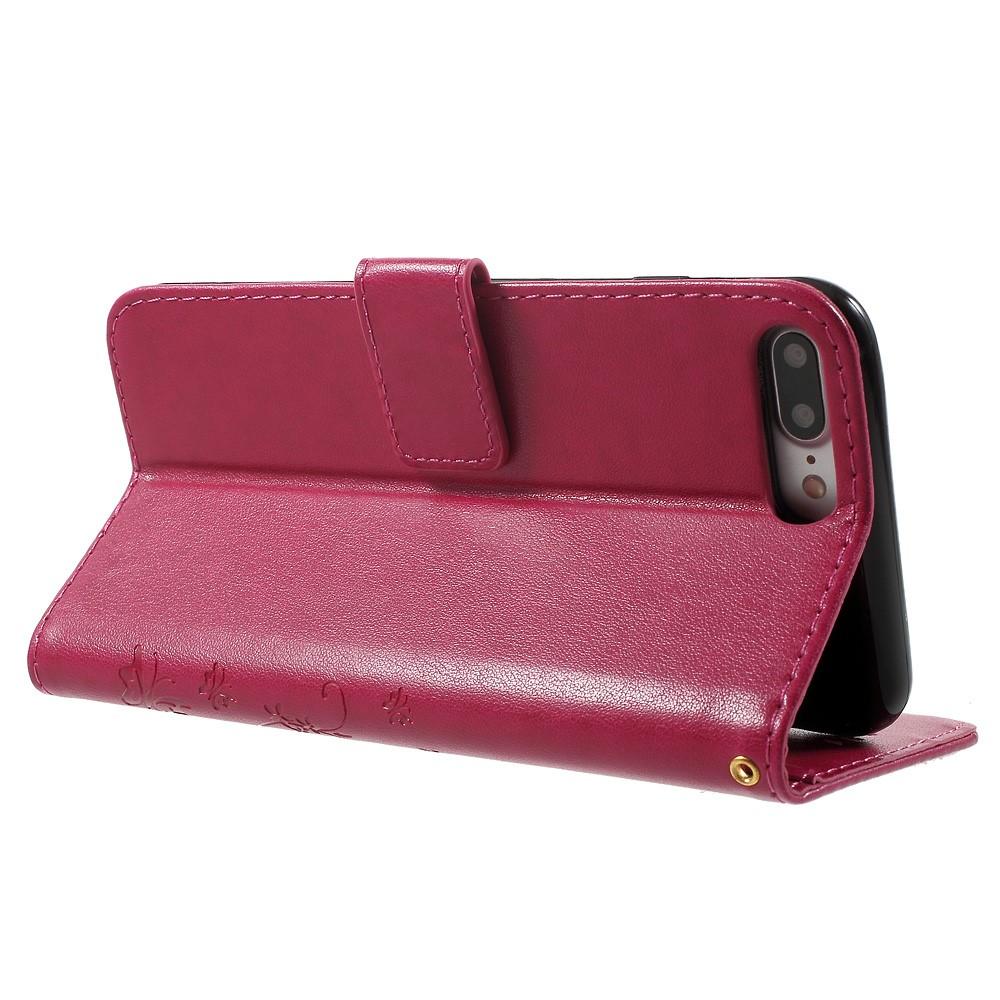 Étui en cuir à papillons pour iPhone 7 Plus/iPhone 8 Plus, Rose