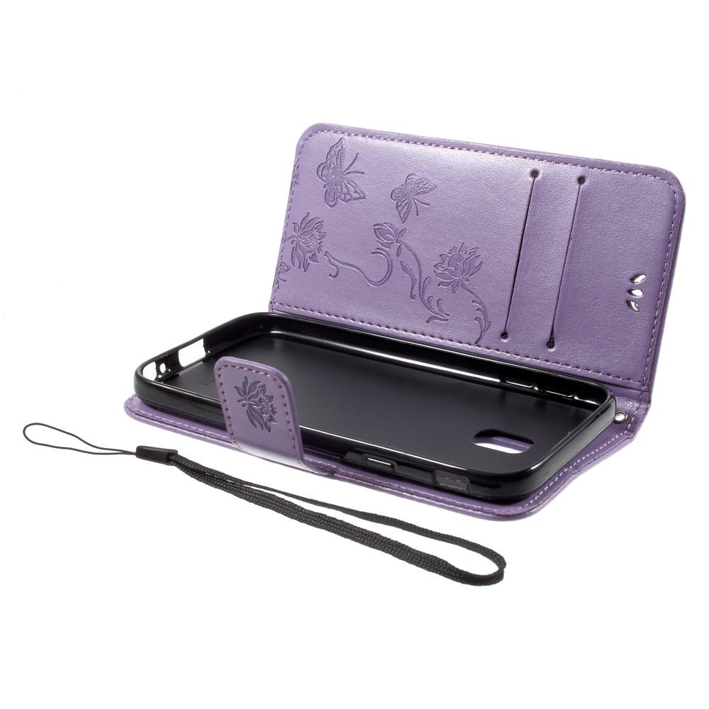 Étui en cuir à papillons pour Samsung Galaxy J3 2017, Violet