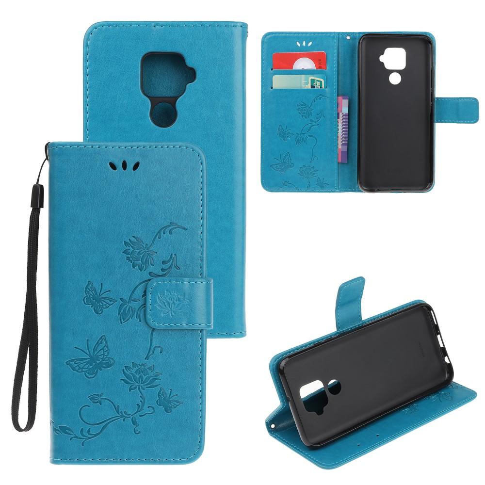 Étui en cuir à papillons pour Huawei Mate 30 Lite, bleu