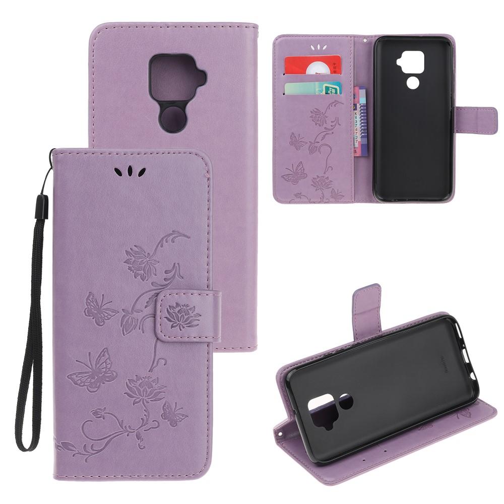 Étui en cuir à papillons pour Huawei Mate 30 Lite, violet