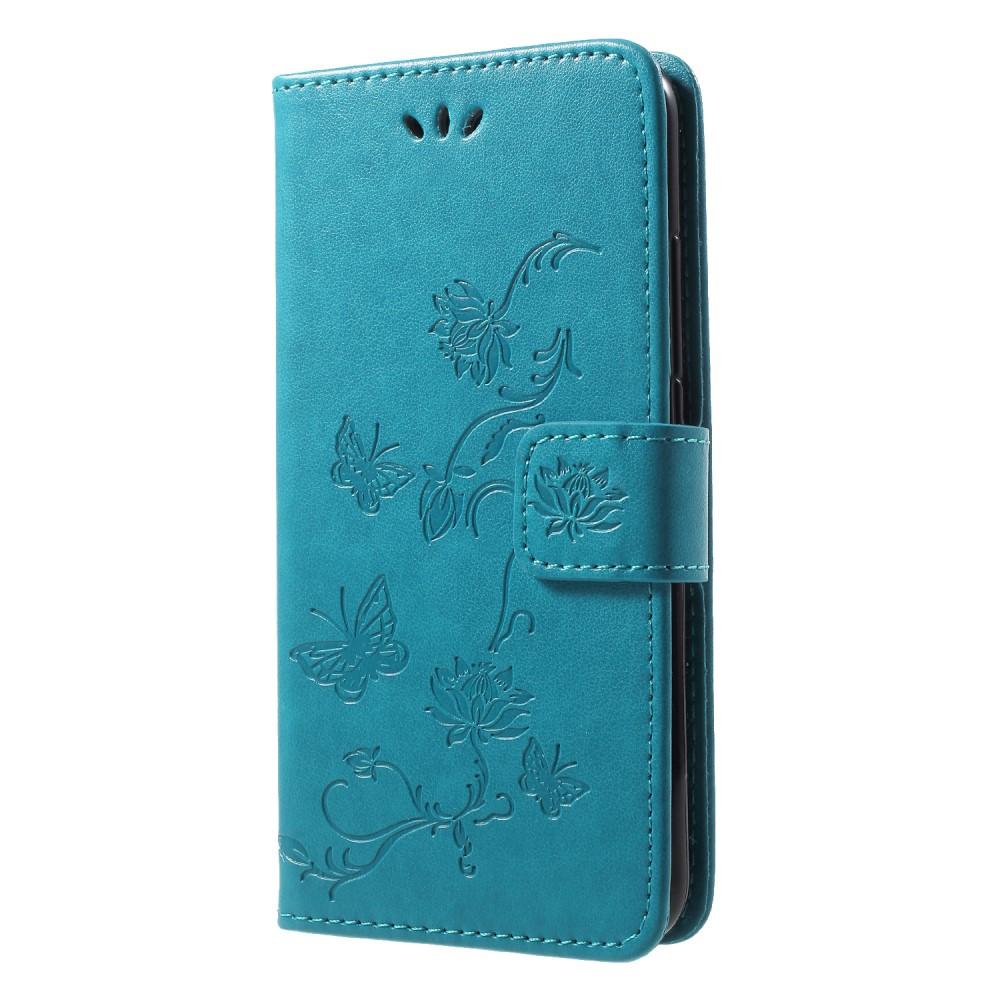 Étui en cuir à papillons pour Huawei P20 Lite, Bleu