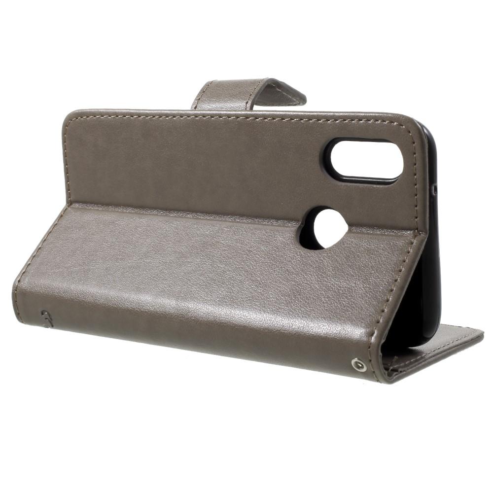 Étui en cuir à papillons pour Huawei P20 Lite, Gris