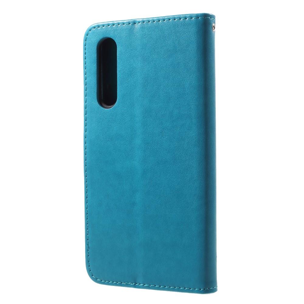 Étui en cuir à papillons pour Huawei P20 Pro, bleu