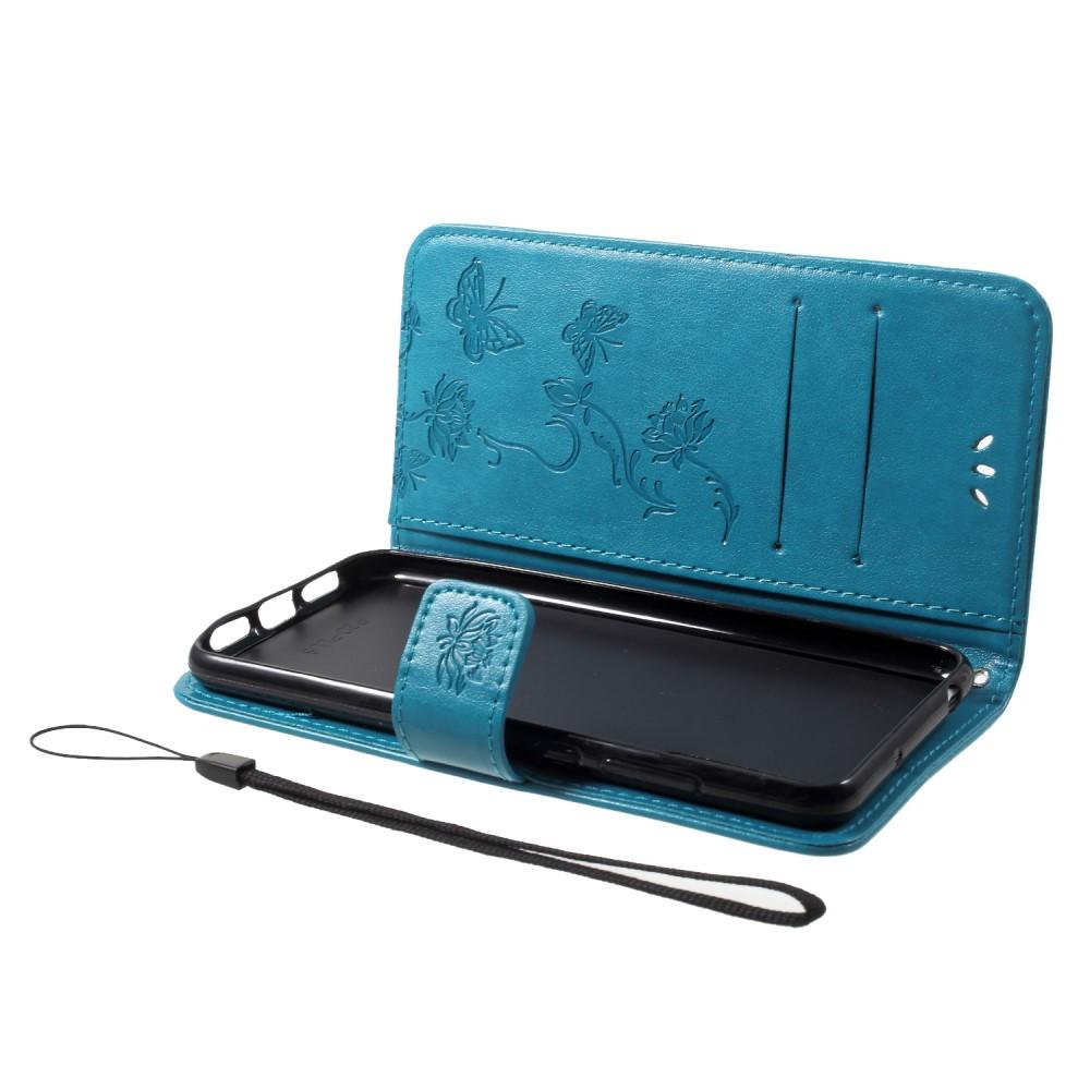 Étui en cuir à papillons pour Huawei P20 Pro, Bleu