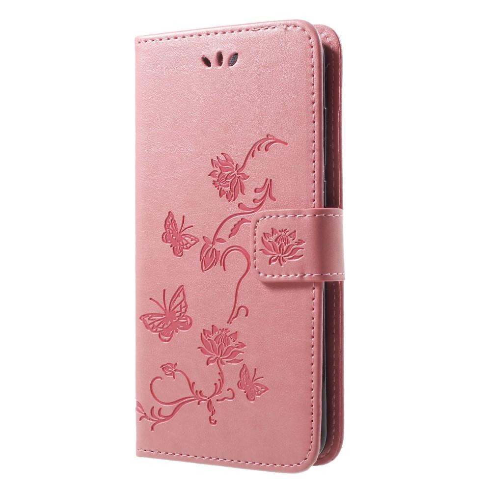 Étui en cuir à papillons pour Huawei P20 Pro, rose