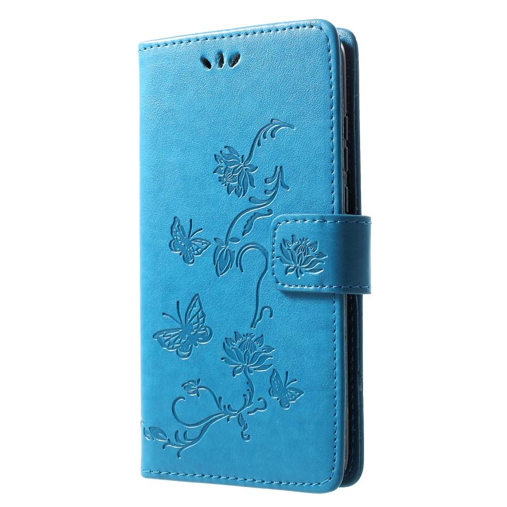 Étui en cuir à papillons pour Huawei P30 Lite, Bleu