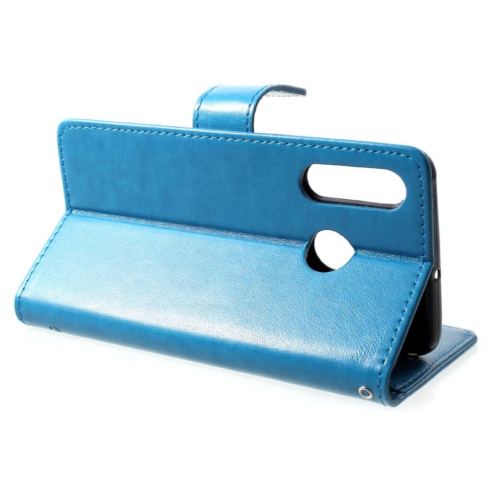 Étui en cuir à papillons pour Huawei P30 Lite, Bleu
