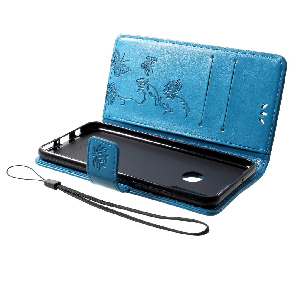 Étui en cuir à papillons pour Huawei P30 Lite, Bleu
