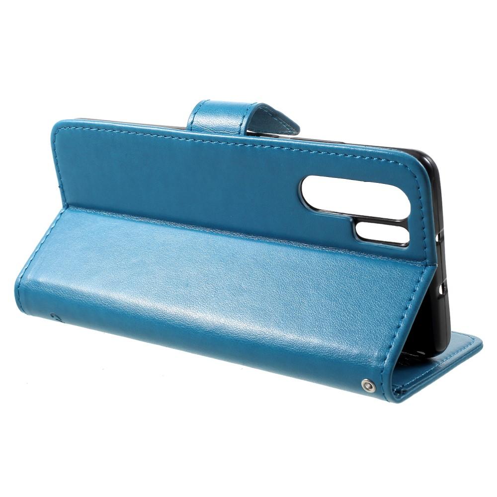 Étui en cuir à papillons pour Huawei P30 Pro, Bleu