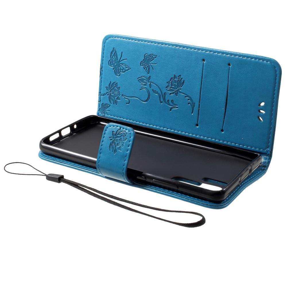 Étui en cuir à papillons pour Huawei P30 Pro, Bleu