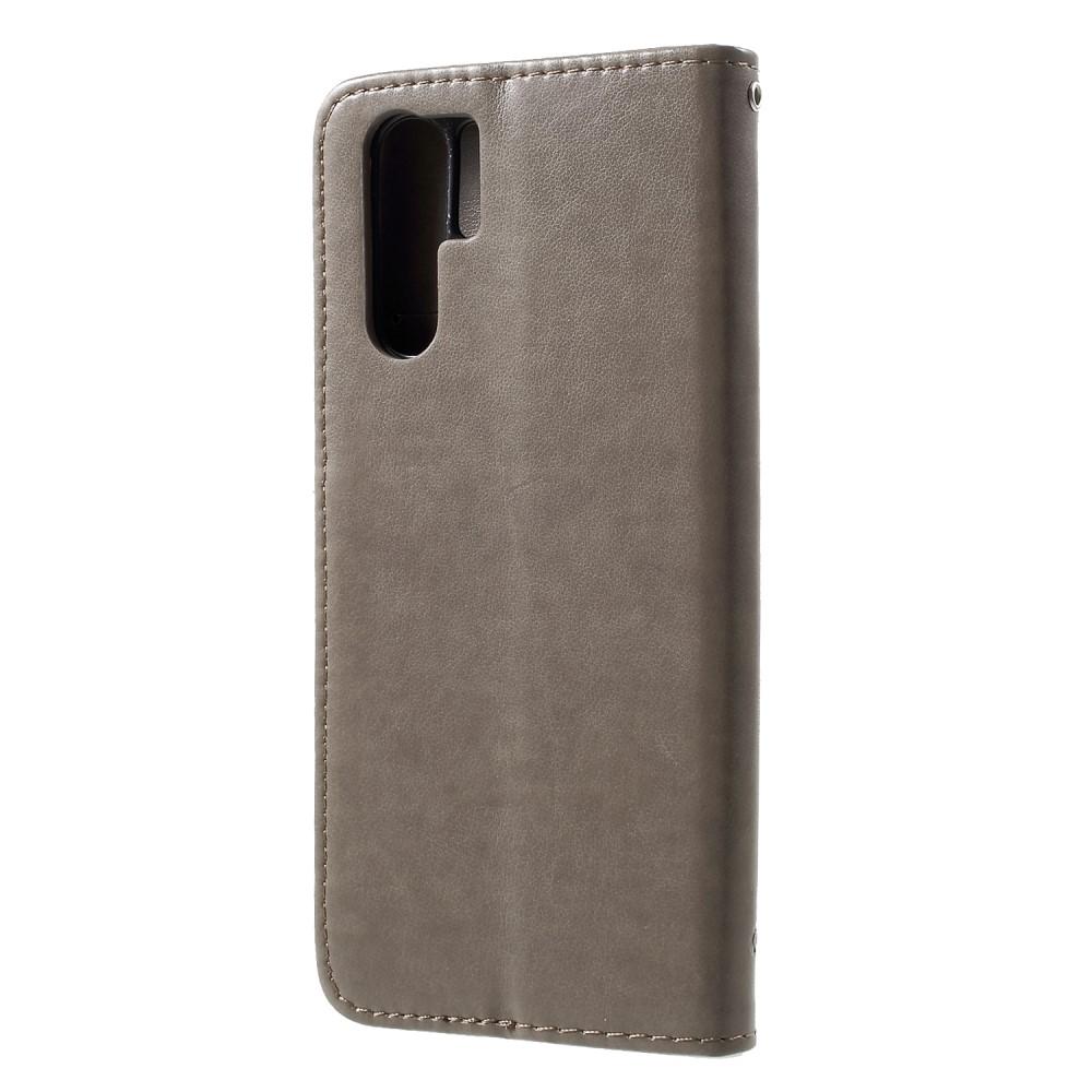 Étui en cuir à papillons pour Huawei P30 Pro, Gris