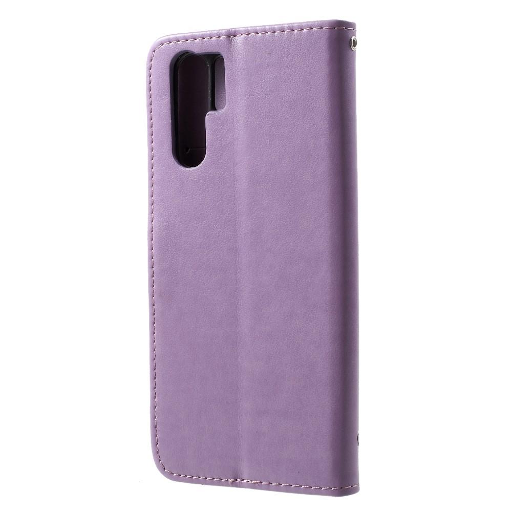 Étui en cuir à papillons pour Huawei P30 Pro, Violet