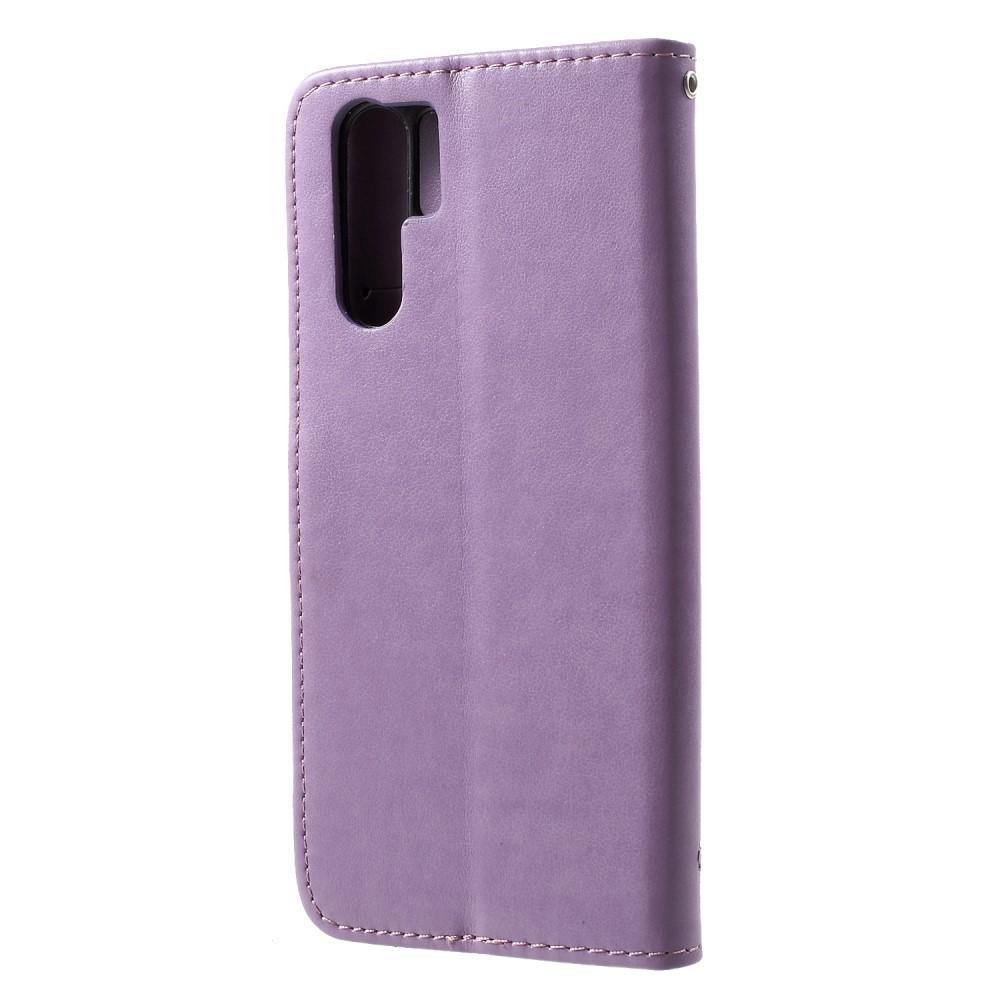 Étui en cuir à papillons pour Huawei P30 Pro, violet