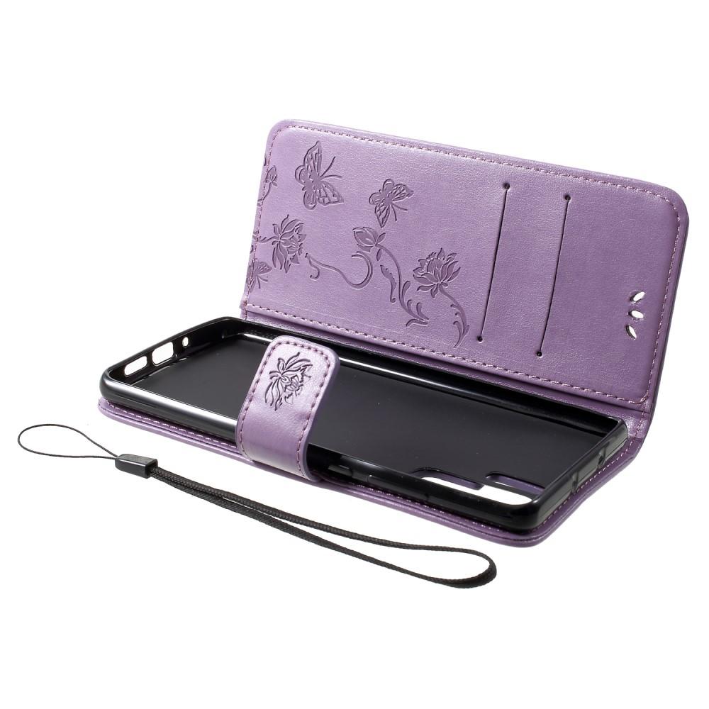 Étui en cuir à papillons pour Huawei P30 Pro, Violet