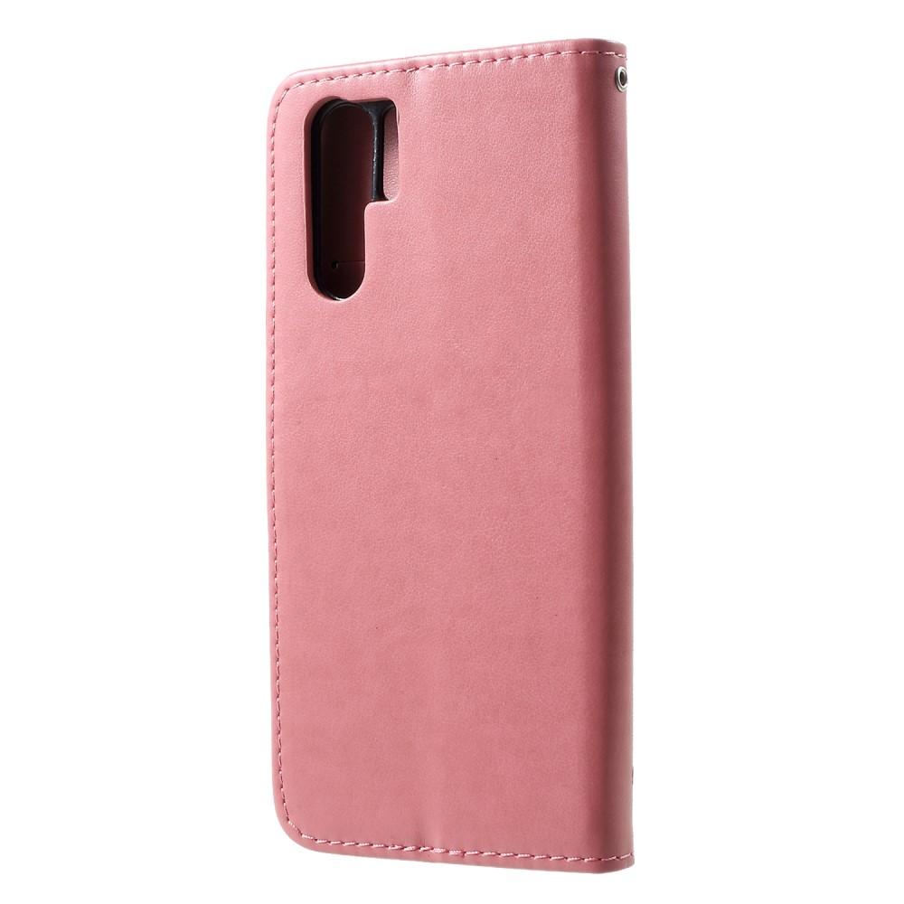 Étui en cuir à papillons pour Huawei P30 Pro, Rose