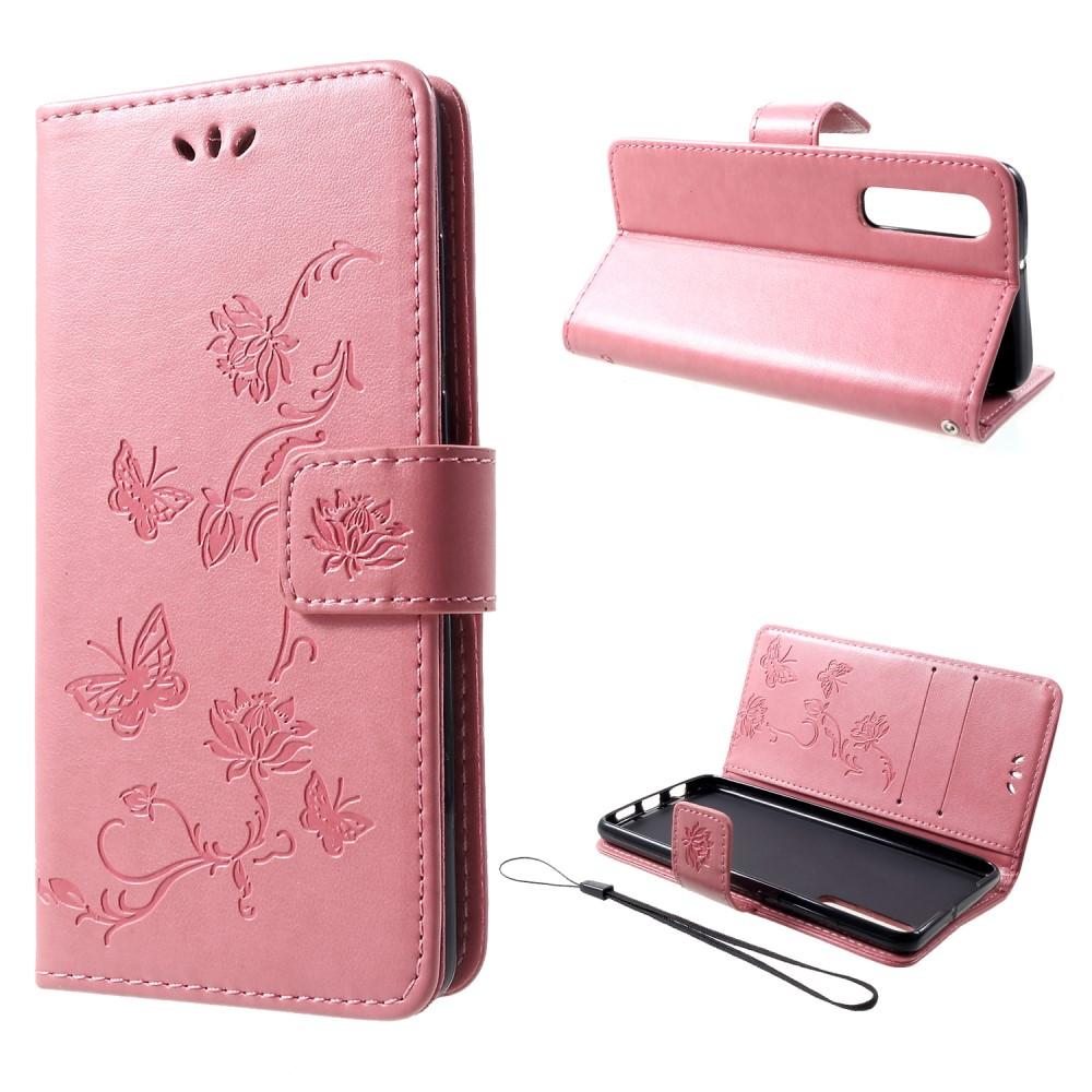 Étui en cuir à papillons pour Huawei P30, Rose