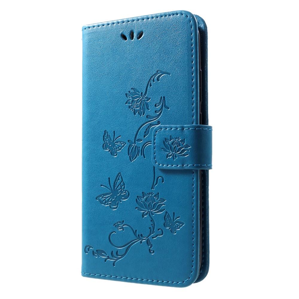 Étui en cuir à papillons pour Huawei P Smart 2019, Bleu