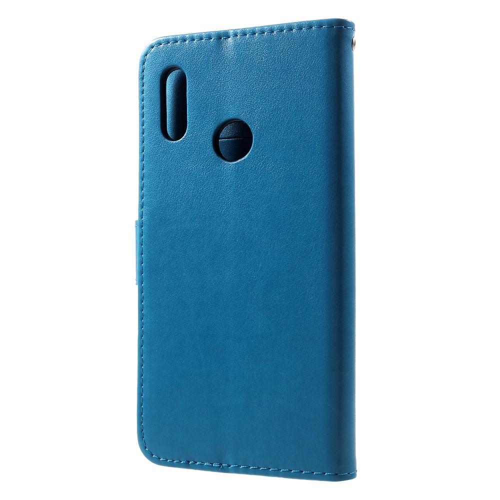 Étui en cuir à papillons pour Huawei P Smart 2019, Bleu