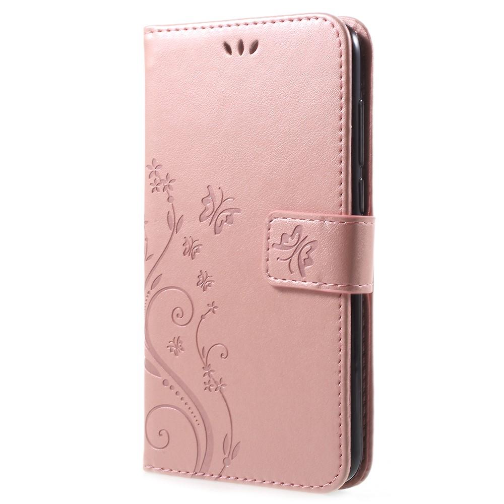 Étui en cuir à papillons pour Huawei P Smart, Rose
