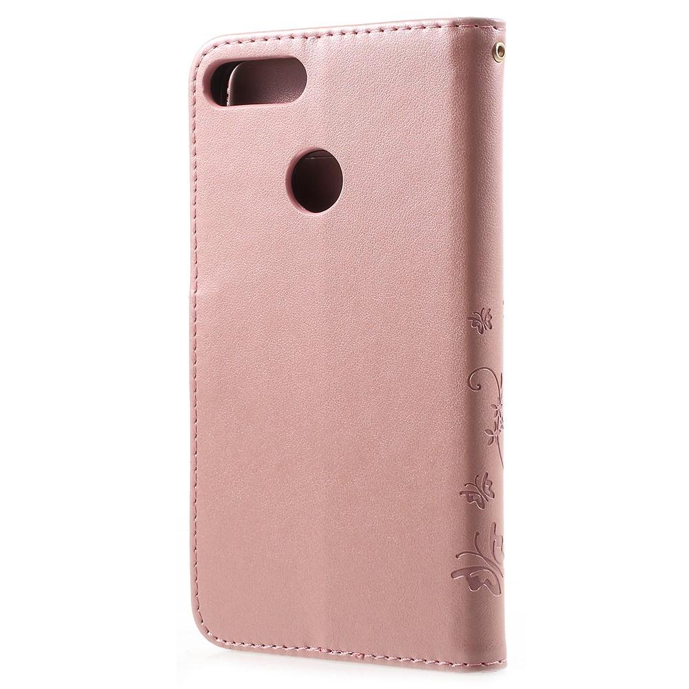 Étui en cuir à papillons pour Huawei P Smart, Rose