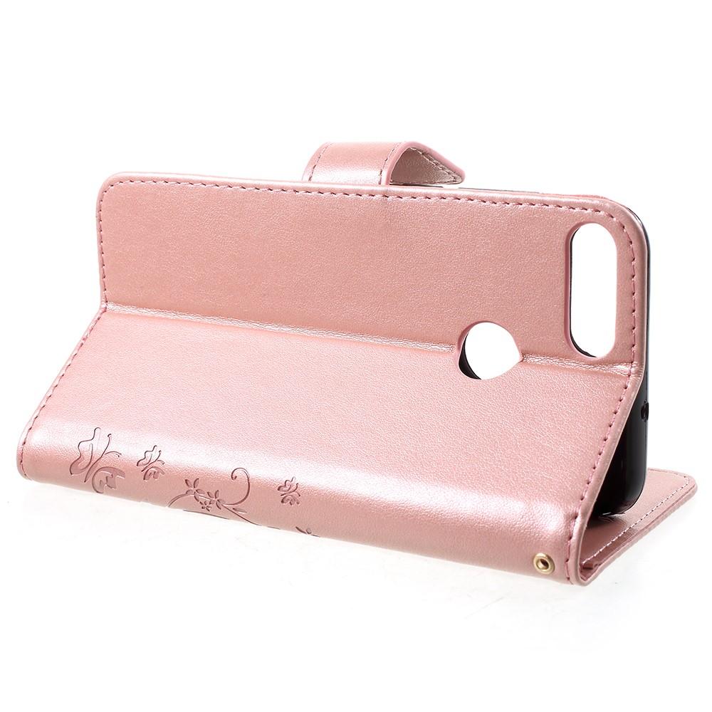 Étui en cuir à papillons pour Huawei P Smart, Rose
