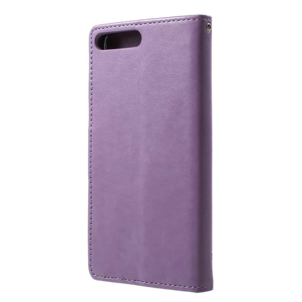 Étui en cuir à papillons pour Huawei Y6 2018, violet