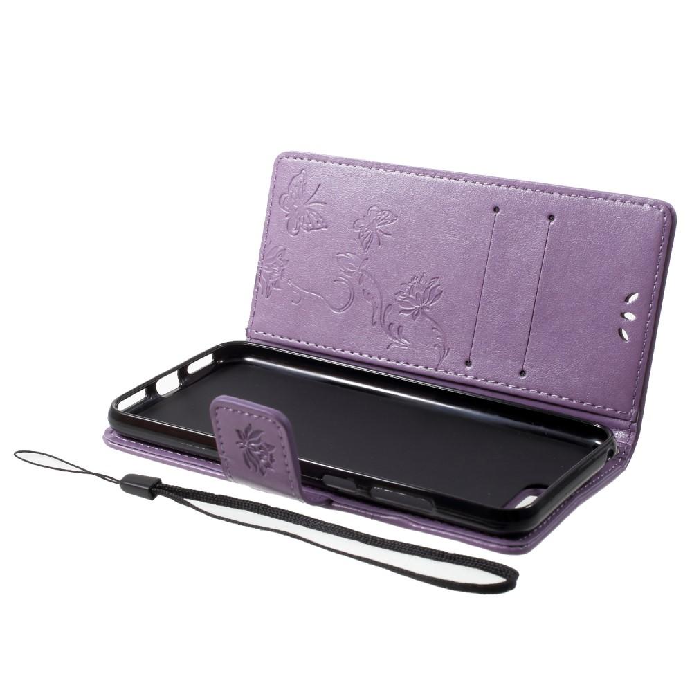 Étui en cuir à papillons pour Huawei Y6 2018, Violet