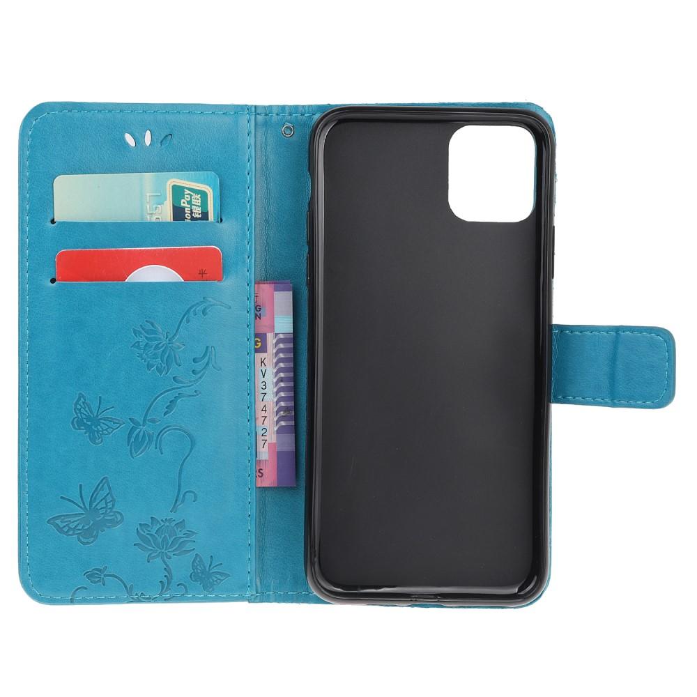 Étui en cuir à papillons pour iPhone 11, Bleu