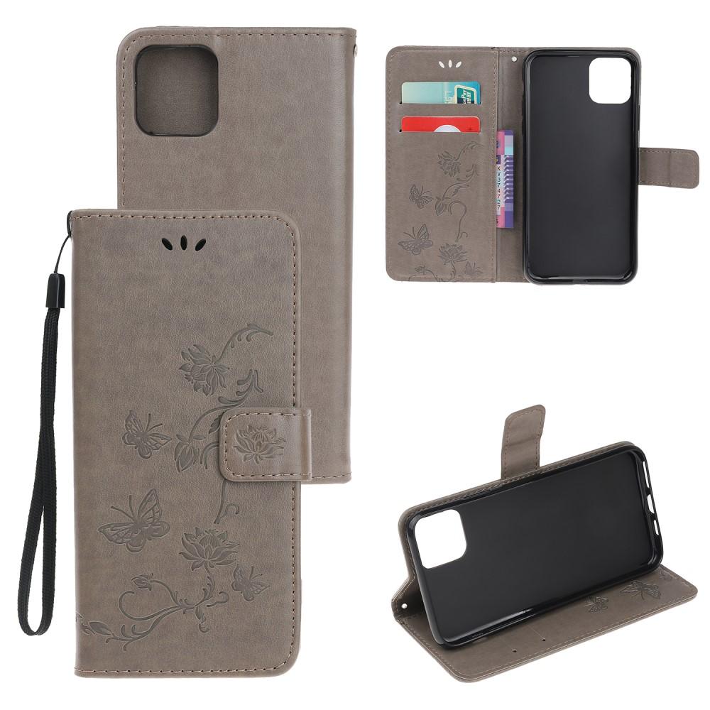 Étui en cuir à papillons pour iPhone 11, Gris