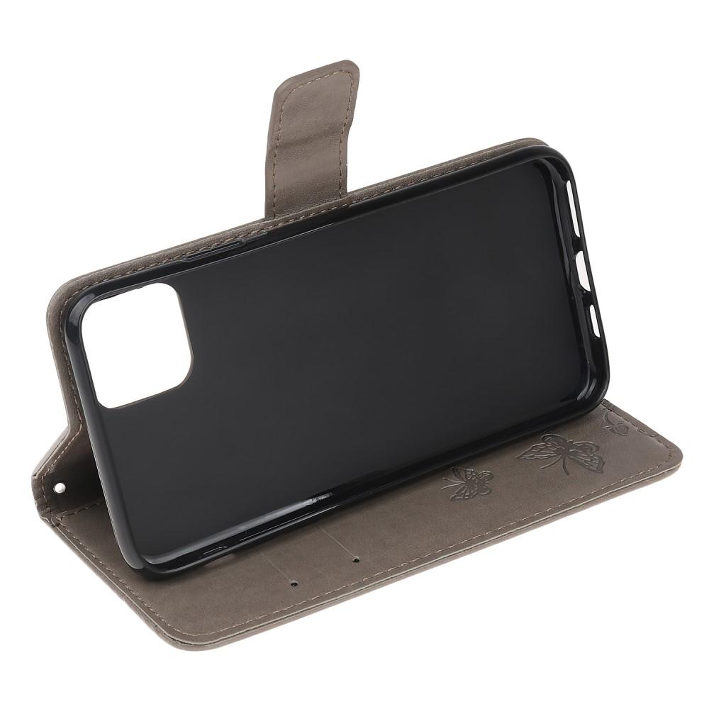 Étui en cuir à papillons pour iPhone 11, Gris