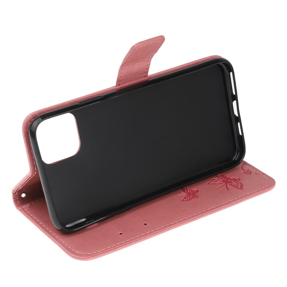 Étui en cuir à papillons pour iPhone 11 Pro, rose