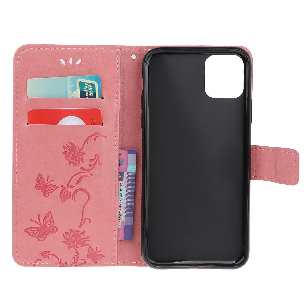 Étui en cuir à papillons pour iPhone 11, Rose